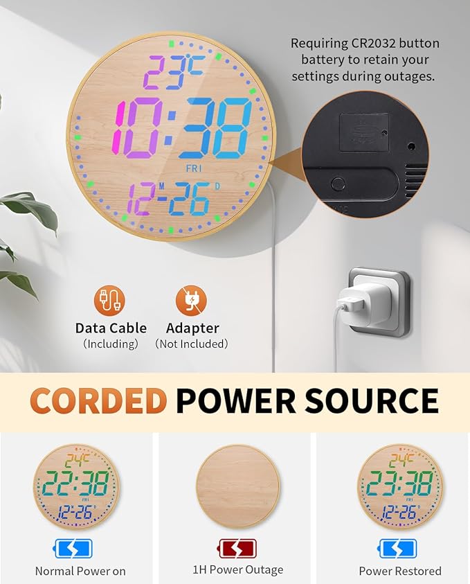 GLOKUUCA 12" Large Digital Wall Mount Clock, Count Down Timer, Big LED - Image 8