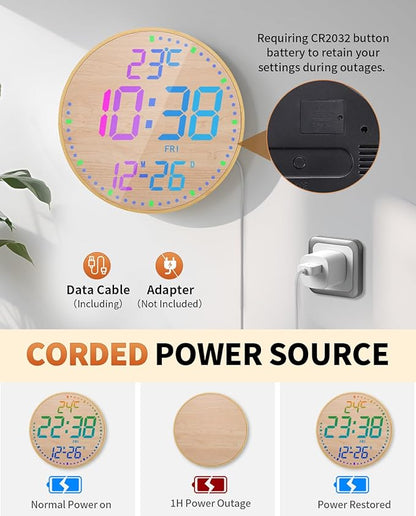 GLOKUUCA 12" Large Digital Wall Mount Clock, Count Down Timer, Big LED - Image 8