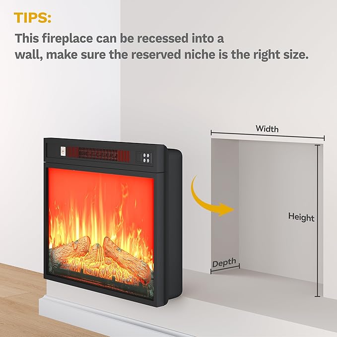 DWVO 23 Inches Electric Fireplace Insert, Recessed Fireplace Heater - Image 8