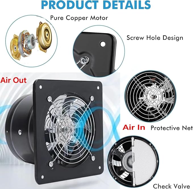 Aydomer Exhaust Fan 78W Through-wall installation Ventilation Fans 110V Exhaust - Image 2