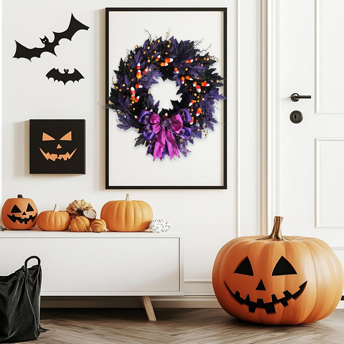 idyllic 22 Inches Halloween Door Wreath, Black Halloween Wreaths for Front Do...