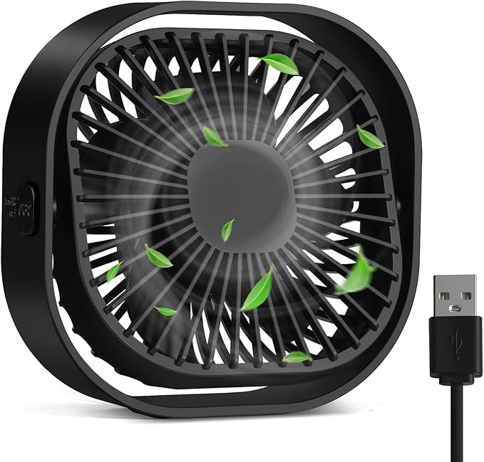 RJVW 4 Inch Small USB Desk Fan, 3-Speed Portable & 360°Rotatable Mini Cooling by RJVW