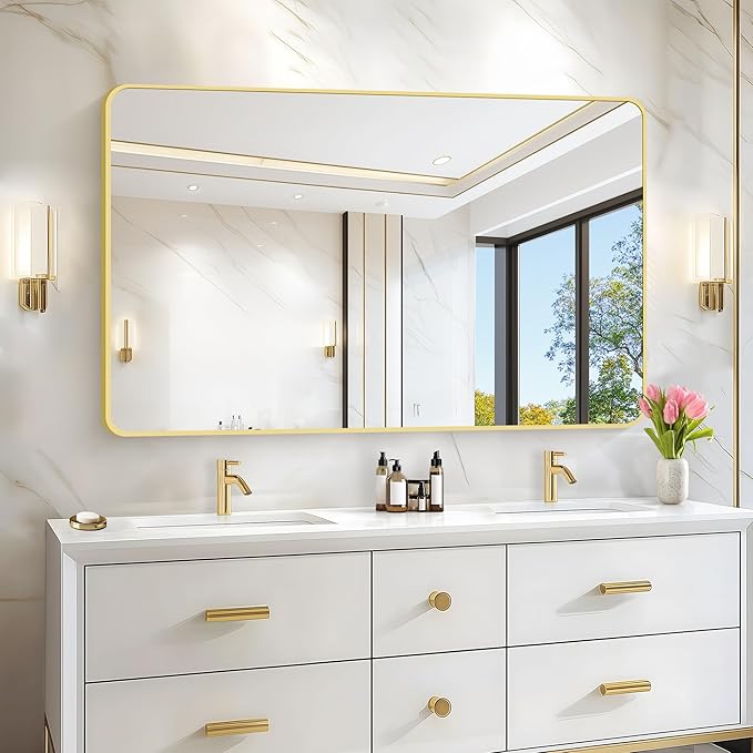 55"x36" Gold Bathroom Mirror, Large Rectangle Mirror, Rectangular Wall Mirror - Image 3