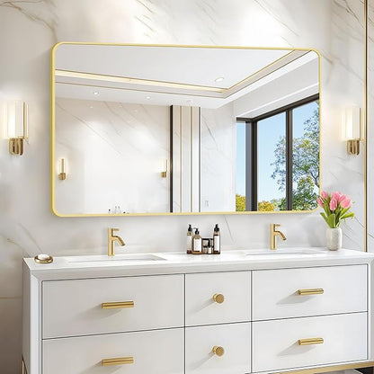 55"x36" Gold Bathroom Mirror, Large Rectangle Mirror, Rectangular Wall Mirror - Image 3