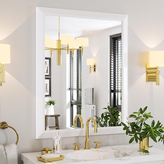 Amorho Bathroom Mirror, 40X32 Inch White Thick Metal Framed Wall Mirrors - Image 8