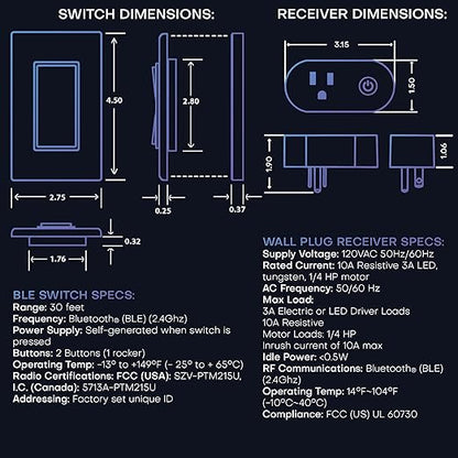 RunLessWire Wall Plug Bluetooth Battery-Free Wireless Light Switch Kit 30ft BLE - Image 6