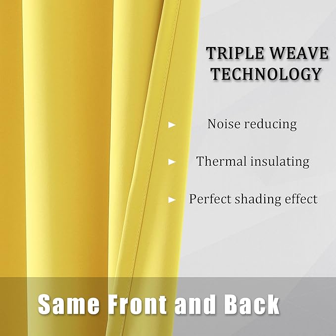 DUALIFE Yellow Grommet Room Darkening Curtains 60 x 90 Inches, 2 Panels - Image 5