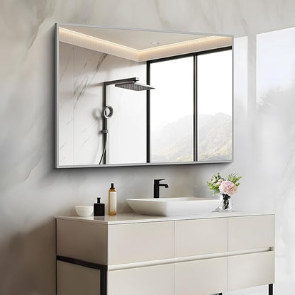 30x40In Silver Bathroom Mirror for Wall, Brushed Nickel Rectangle Mirrors - Image 3