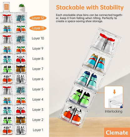 Clemate Upgraded X-Large Shoe Organizer, Shoe Storage Organizer, 12 Pack - Image 6
