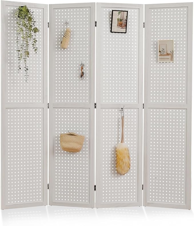 Room Divider Freestanding Folding Pegboard Privacy Screen 4-Panel Display Stand - Image 9