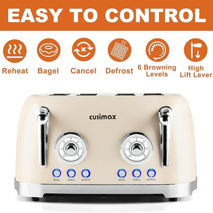 CUSIMAX Toaster 4 Slice, Retro Toaster - Image 3