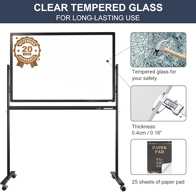 Mobile Clear Glass Whiteboard on Wheels - Image 3