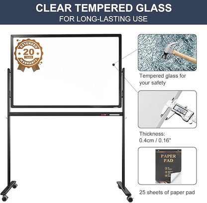 Mobile Clear Glass Whiteboard on Wheels - Image 3