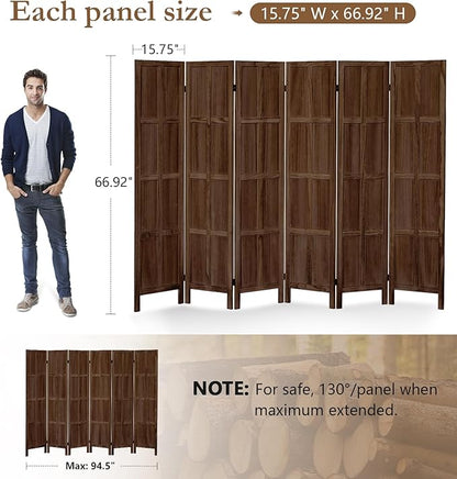 ALeesing 6 Panel Room Divider, 5.6Ft Wood Room Dividers and Folding Privacy - Image 2
