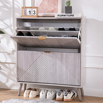 Shoe Cabinet with 2 Flip Drawers, Freestanding Shoe Cabinet Organizer with 4 by OAKVIVOElegantLifestyle