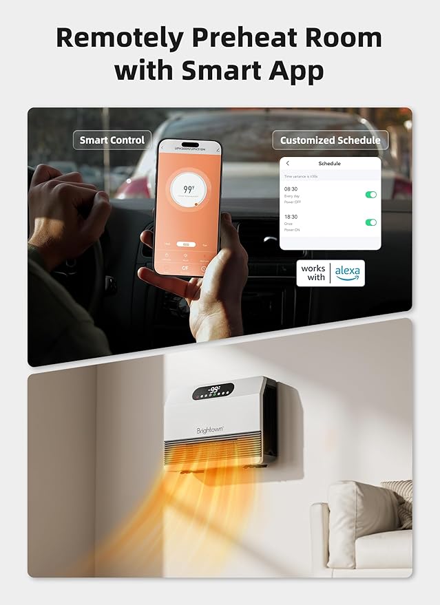 Brightown Wall Heater, Heater for Indoor Use 1500W, 5 Optional Modes, - Image 3