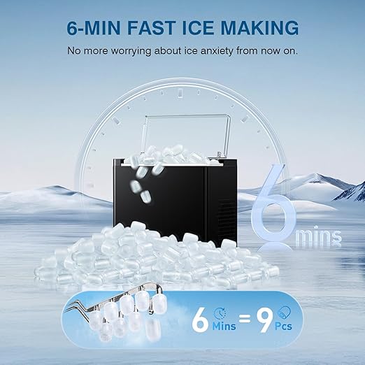 Ice Makers Countertop, 9 Ice Cubes in 6 Mins Portable Ice Maker, 2 Sizes of - Image 2