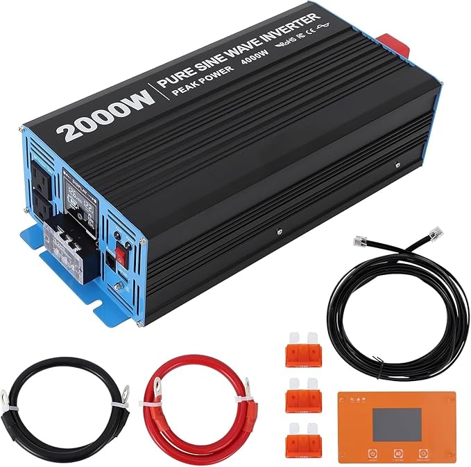 2000W Pure Sine Wave Inverter, 1 USB Port 5v/2.1a, LCD Display&Remote Controller by Unknown
