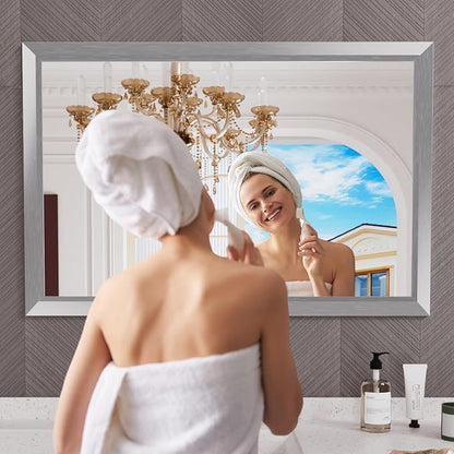 Amorho 48x32 Inch Bathroom Mirror Silver, Thick Metal Framed Wall Mirrors - Image 6