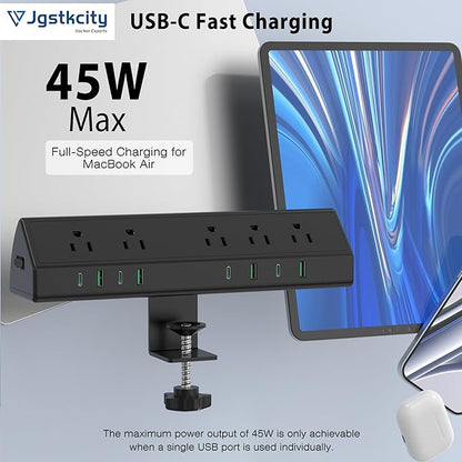 45W Fast Charging Station, Desk Clamp Power Strip, 4 PD USB-C Ports, 5 AC - Image 4