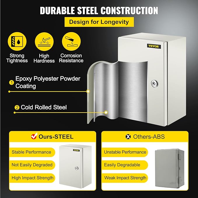 VEVOR NEMA Steel Enclosure 12×8×6, NEMA 4X Steel Electrical Box, IP66 - Image 3