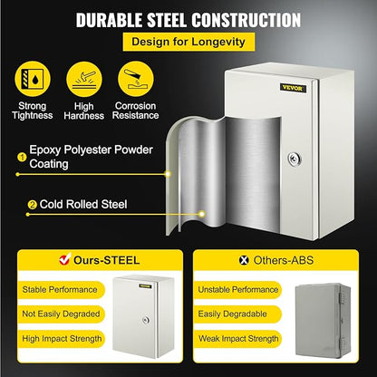VEVOR NEMA Steel Enclosure 12×8×6, NEMA 4X Steel Electrical Box, IP66 - Image 3