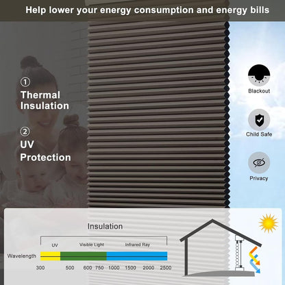 Cellular Shades Door Window Blinds Cordless Blackout, Honeycomb Blind Accordion Shade Room Darkening Indoor Pleated 1.5" Cell, Custom Size, Taupe