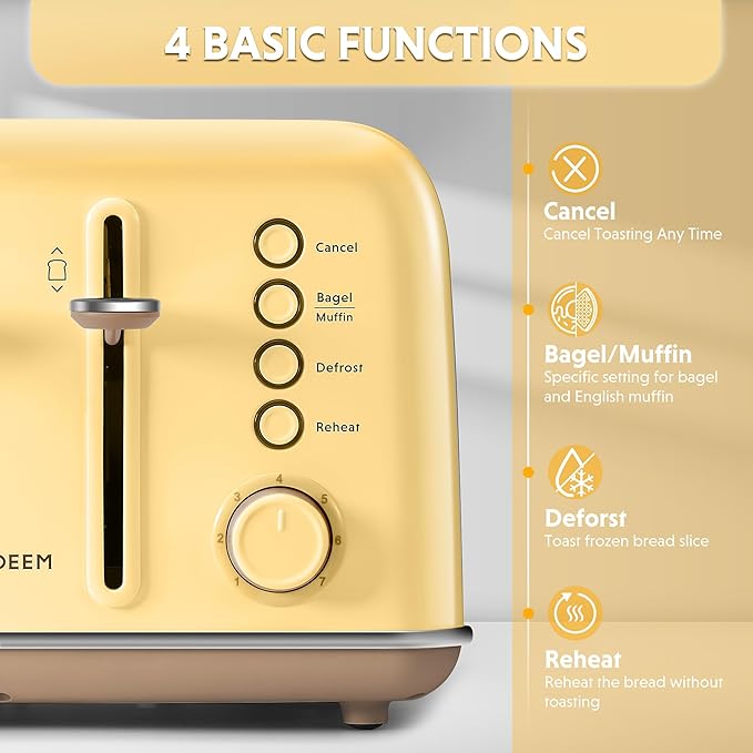BUYDEEM DT640 Retro 4 Slice Toaster, 7 Shade Settings, Extra Wide 1.5'' Slots - Image 2