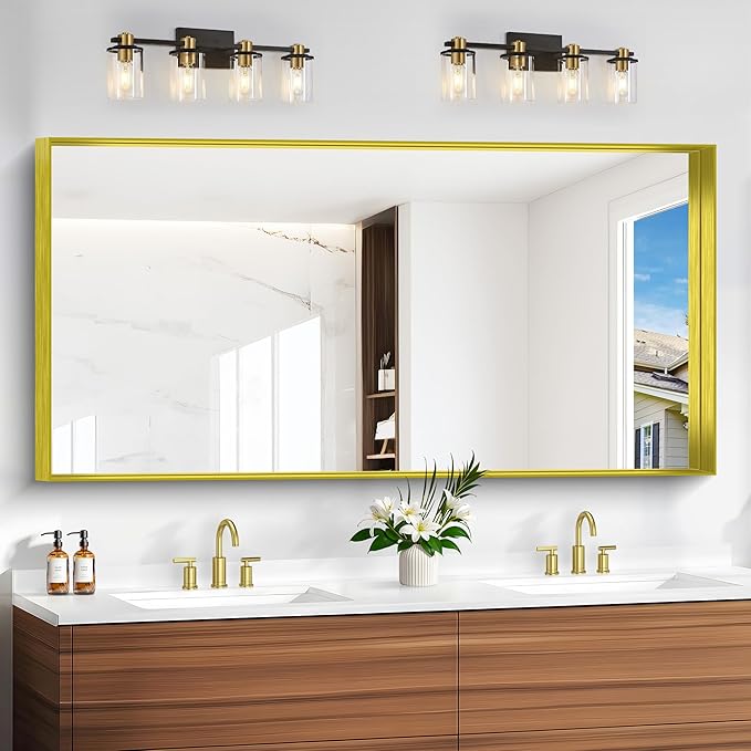 Gold Bathroom Mirror, 30x60 Inch Rectangular Deep Frame Mirror, Large Wall by Unknown