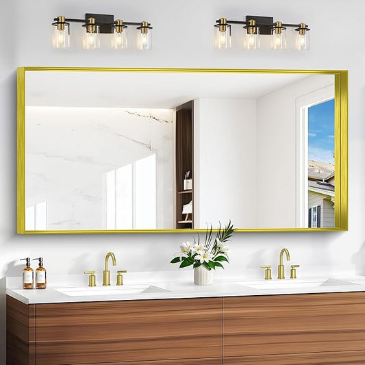 Gold Bathroom Mirror, 30x60 Inch Rectangular Deep Frame Mirror, Large Wall by Unknown