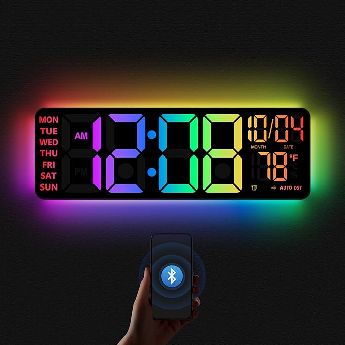 16" Digital Wall Clock with Night Light, Digital Clock with RGB Colors Changing by YISILE