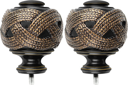 Window Treatment Finials for 1 or 7/8 Inch Curtain Rods, Black Drapery Rods Replacement Finials with M6 Screws, Woven Leaf Pattern, 2 Pack