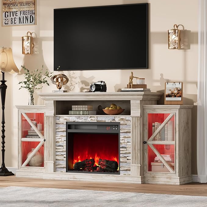 QUW Electric Fireplace TV Stand, Modern TV Console Table - Image 2