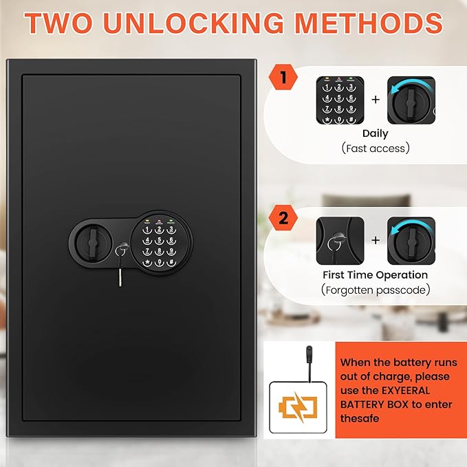 Safe Box with Fireproof Waterproof Bag, Home Safe with Keys & Pass Code & Wall - Image 6