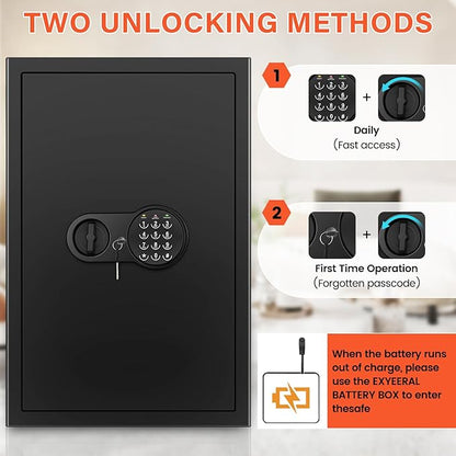 Safe Box with Fireproof Waterproof Bag, Home Safe with Keys & Pass Code & Wall - Image 6
