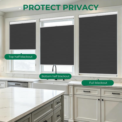 Allesin Top Down Bottom Up Cordless Cellular Shades,Thermal Insulation Honeycomb Blinds for Indoor Windows,Blackout (Black-no Drill,31"x64")
