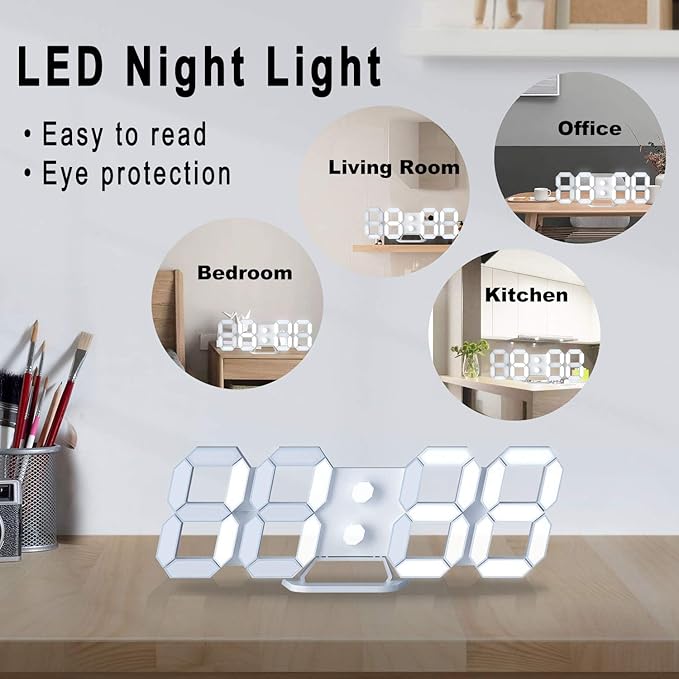 EDUP HOME 3D LED Digital Wall Clock/Desk Alarm Clock - Image 2