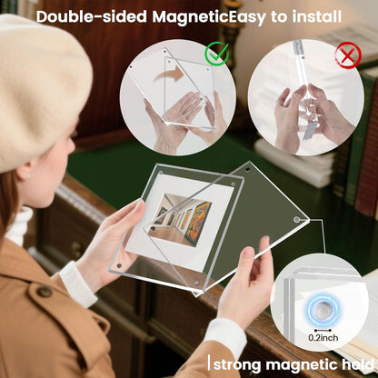 5x7 Acrylic Frames 2 Pack, Double Sided Magnetic Frames | Frameless Clear Photo Frames, Desktop Pictures Display
