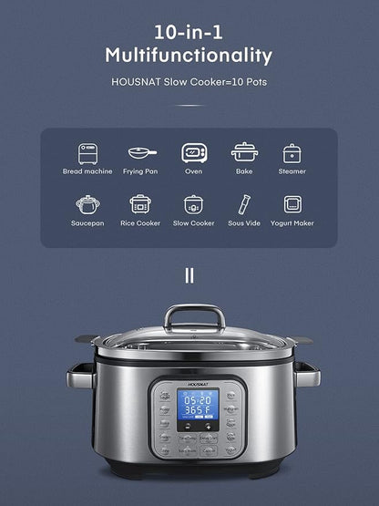 HOUSNAT Slow Cooker, 10 in 1 Programmable Cooker, 304 Stainless Steel Rice - Image 2