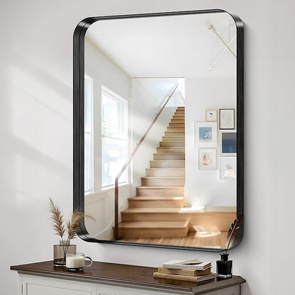 CIRCUMI Black Bathroom Mirror, Rounded Corner, Tempered Glass, Large Mirror - Image 5