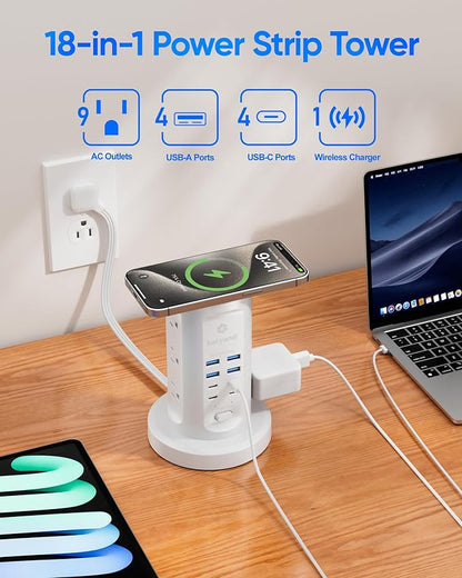 Power Strip Tower, kakyanill Surge Protector Tower 9 AC Outlets 8 USB, 6 Ft - Image 3