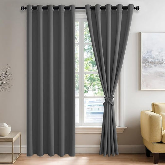 JIUZHEN Dark Grey Blackout Curtains by JIUZHEN