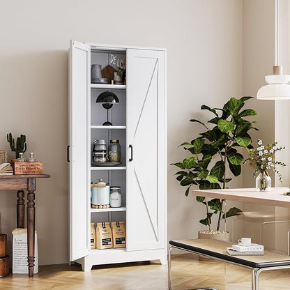 White Tall Farmhouse Metal Pantry Linen Storage Cabinet and Organizers - Image 2