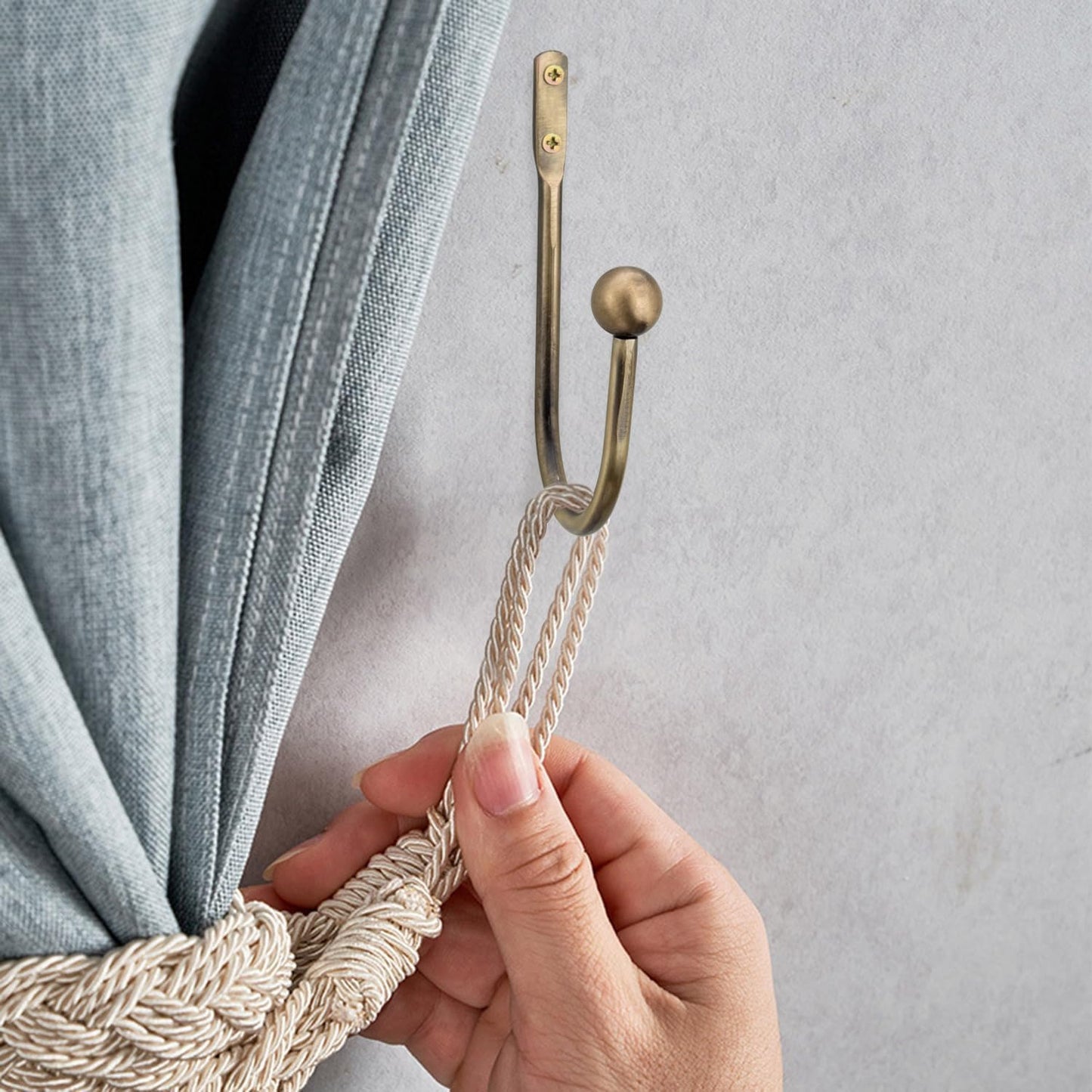 Curtain Tie Backs Hooks, 2 Pcs Metal Curtain Holdbacks, Retro U-Shaped Wall Mounted Curtain Tieback Decorative Drapery Holder with Screws for Bedroom Fixed Curtain or Hanging Items