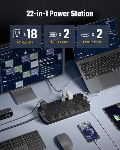 Power Strips with Surge Protection 10 FT, SUPERDANNY 18 AC Outlets and 4 USB - Image 2