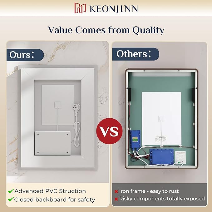 Keonjinn 55" x 36" LED Mirror, Frontlit & Backlit Bathroom Mirror, Tempered - Image 6