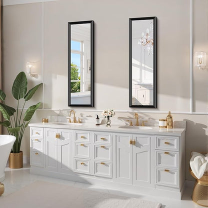 Black Bathroom Mirror 14 x 48 Inch Rectangle Wave Beveled - Image 7