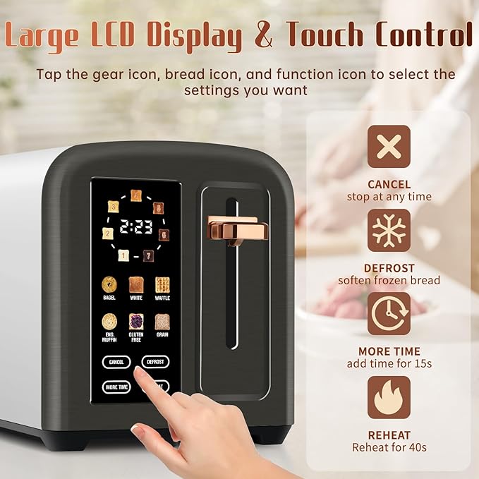 SEEDEEM Toaster 2 Slice with Touch Screen, Faster Heating Speed, 7 Shade Setting - Image 2