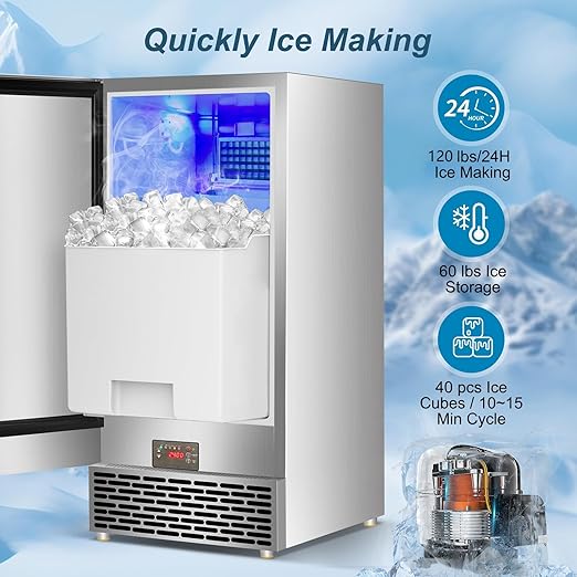 Commercial Ice Maker Machine 120 LBS/24H, 60 LBS Cold Preservation Bin - Image 5