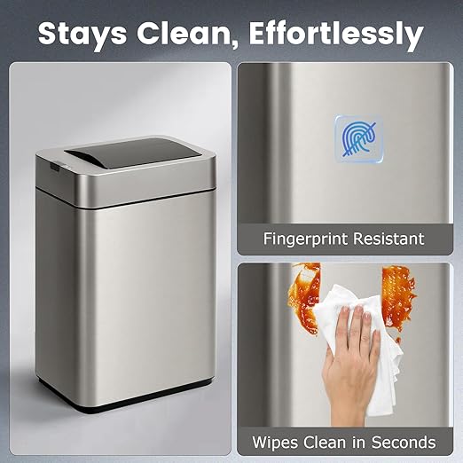 Sensor Trash Can with Butterfly Lid 2.6 Gallon Rectangular Automatic Garbage Can - Image 6